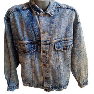 Vintage Men's Jacket 1980s Acid Wash Denim New Wave Preppy Canyon River Blues